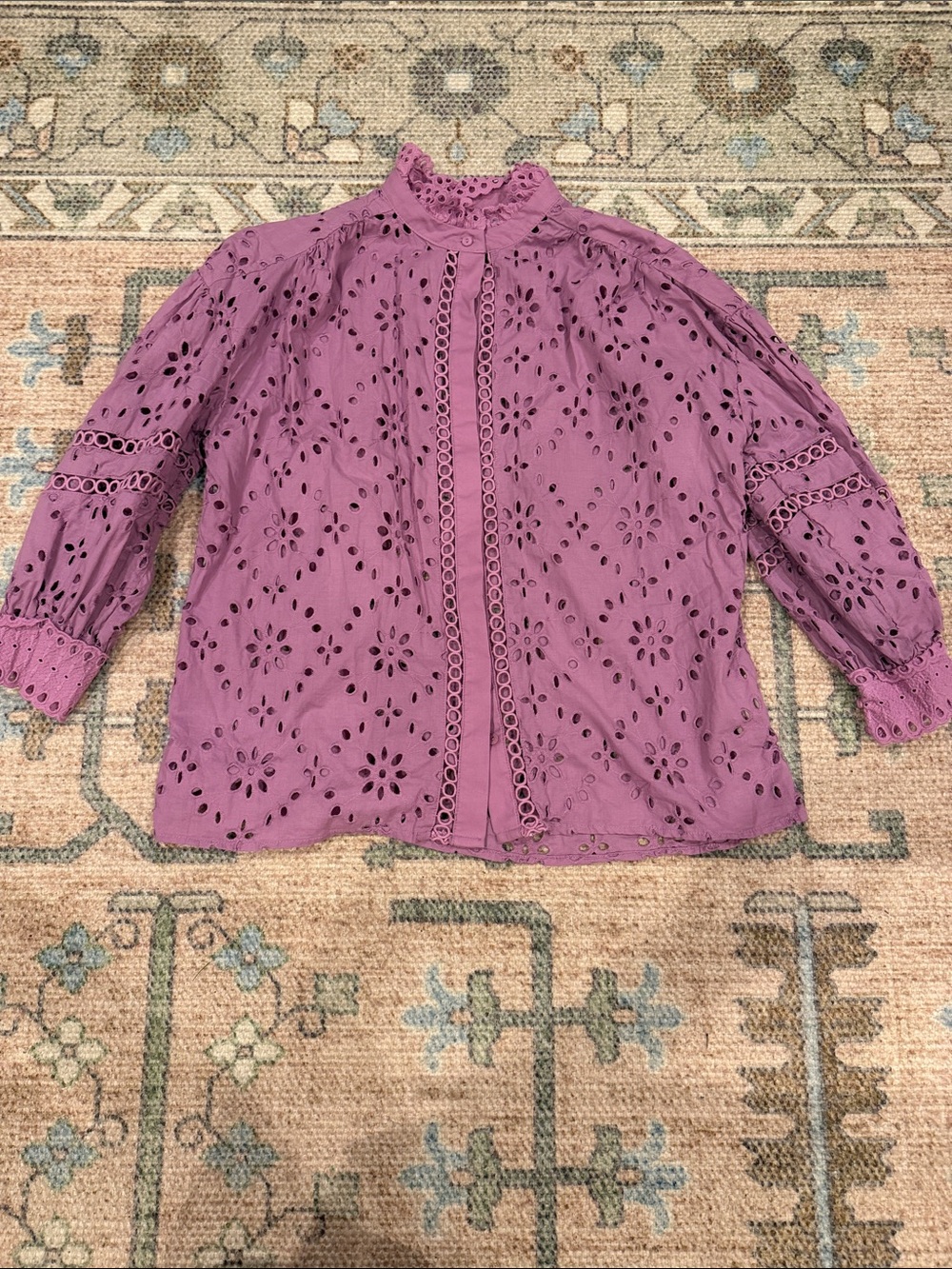SUNCOO Lavender Eyelet Lace Blouse